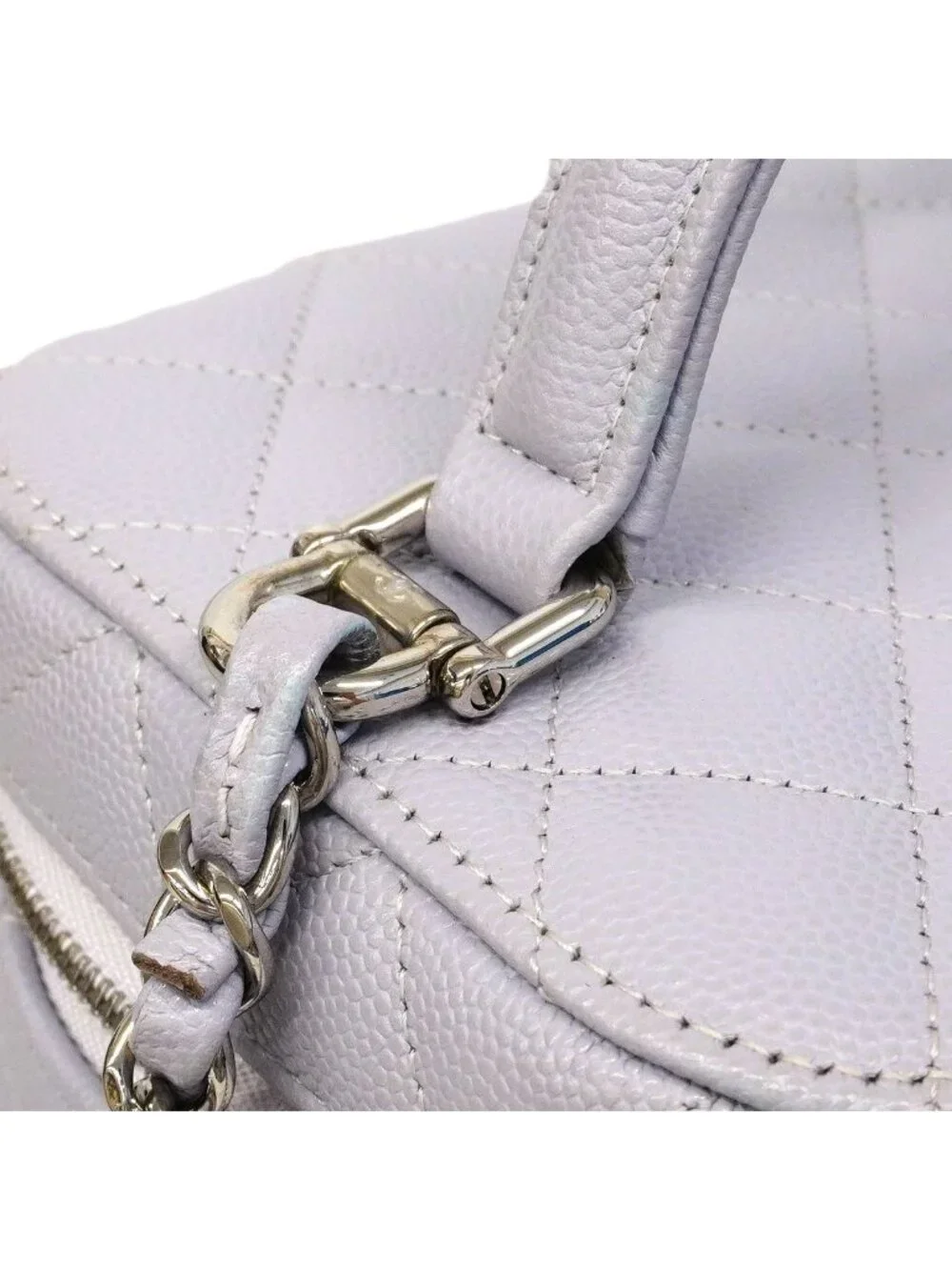 Chanel Vanity Bag Quilted Caviar Leather Purple Silver 2-Way